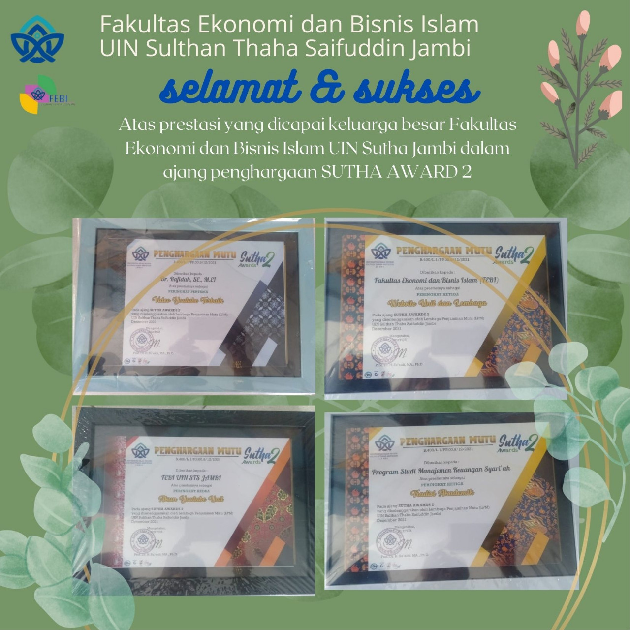 FEBI Raih 4 Penghargaan Sutha Award 2021