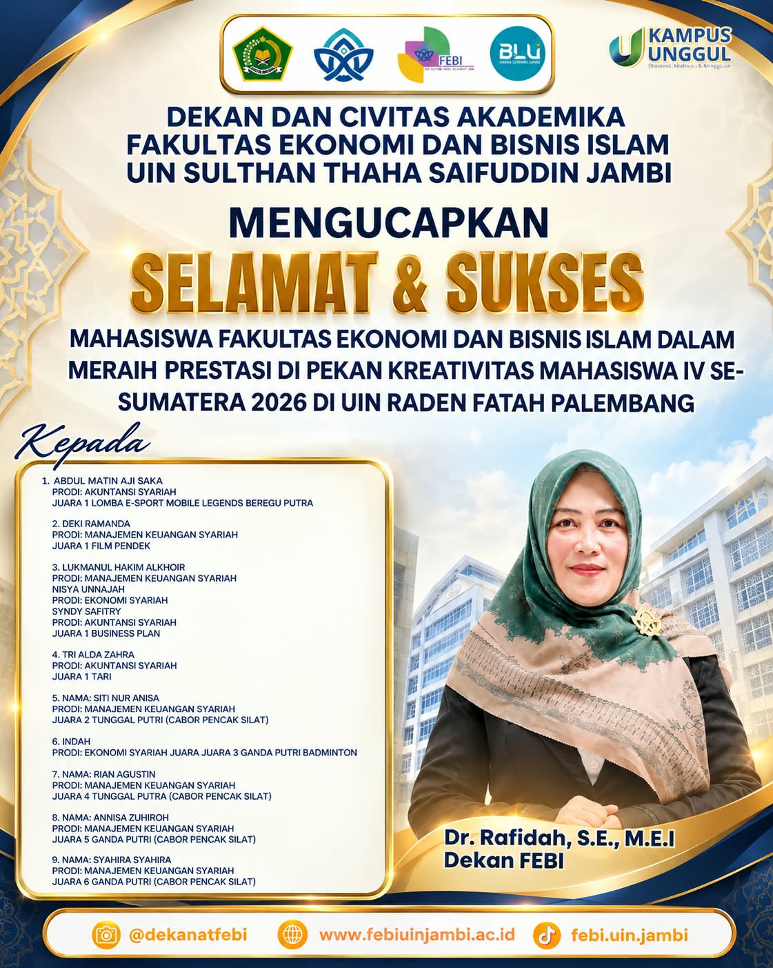Mahasiswa FEBI UIN STS Jambi Melesat di PKM IV Se-Sumatera, Raih Juara di Berbagai Cabang Lomba